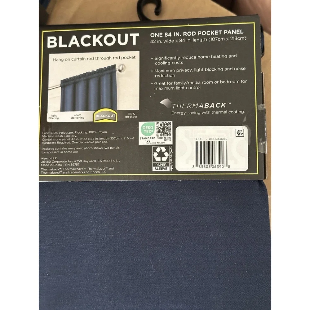 Lot Of 2 Eclipse Blackout One Rod Pocket Panel Denim Blue 42 x 84 in ThermaBack